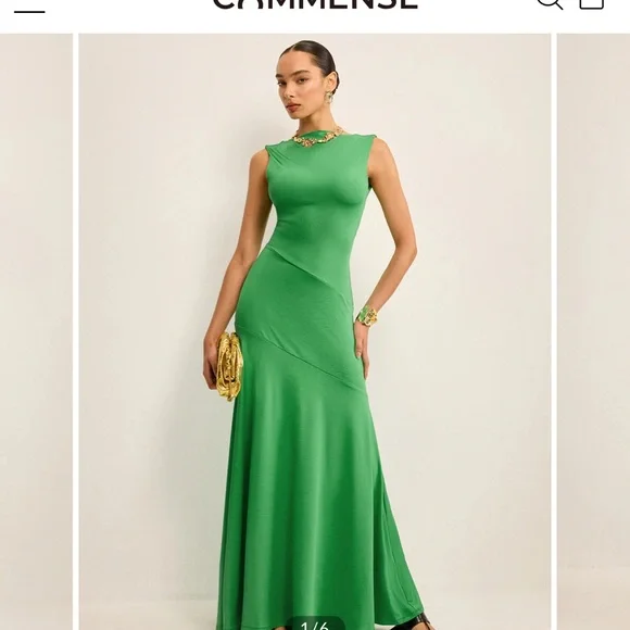 Commense Green backless Maxi Dress - L - Picture 2 of 3